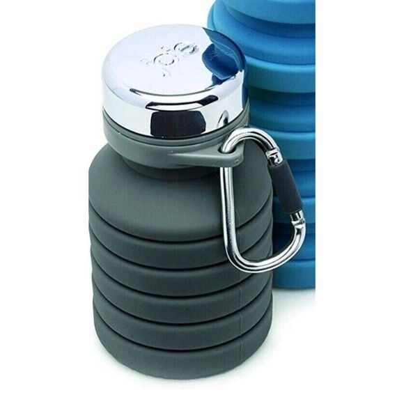 Joie Collapsible Water Bottle On The Go Silicone BPA Free 16oz. Reusable Gray - Picture 4 of 6